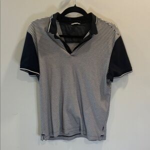 Calvin Klein Navy and White Striped Polo Shirt